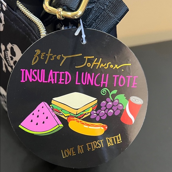Betsey Johnson | Black Skull Lunch Tote w/ Crossbody Strap - Picture 4 of 7